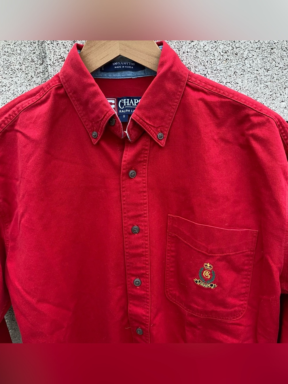 VTG Ralph Lauren Chaps Shirt Shirt Mens Small Red Crest Logo Button Up 90s
